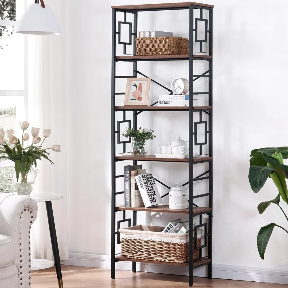 

Bookcase,6-Tier Tall Bookshelf Metal Bookcase and Bookshelves,Free Standing Storage Modern Bookshelf for Home Office Living Room