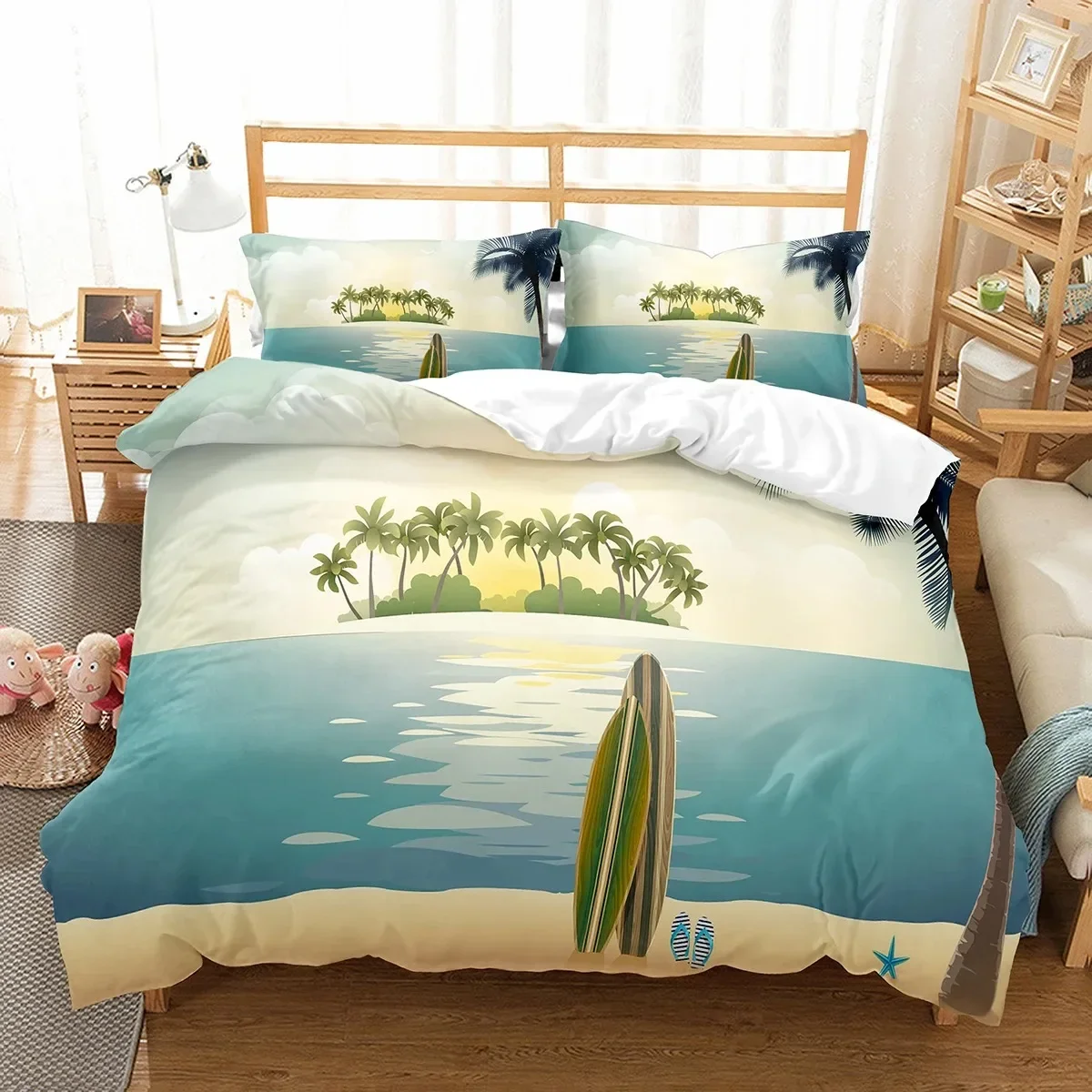 

Coconut Duvet Cover Set Coconut Tree Pattern Quilt Cover for Boys Girls Kids Bedroom Decor Double Single Size Comforter Cover