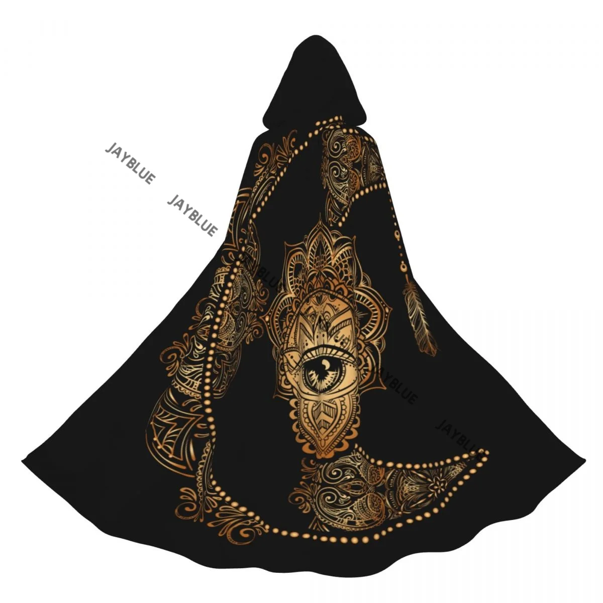 Unisex Witch Party Reversible Hooded Adult Vampires Cape Cloak Boho Chic Golden Moon And Sun Mandala Astrology Alchemy