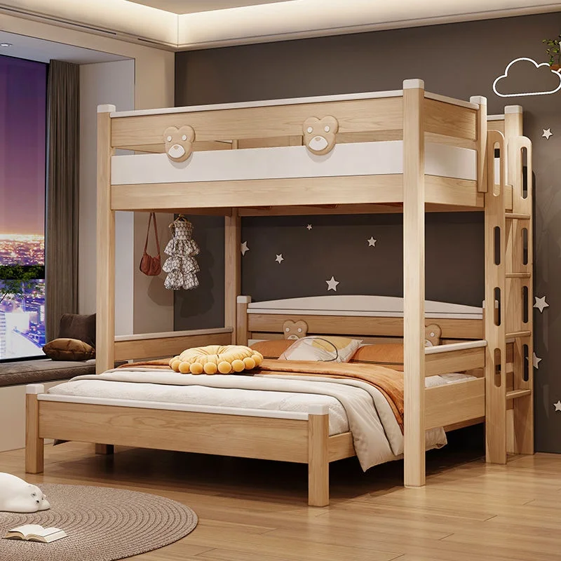 Solid Wood Bunk Bed with Slide & Storage, Aesthetic Space-Saving Sleeping Solution for Children's Bedroom Furniture