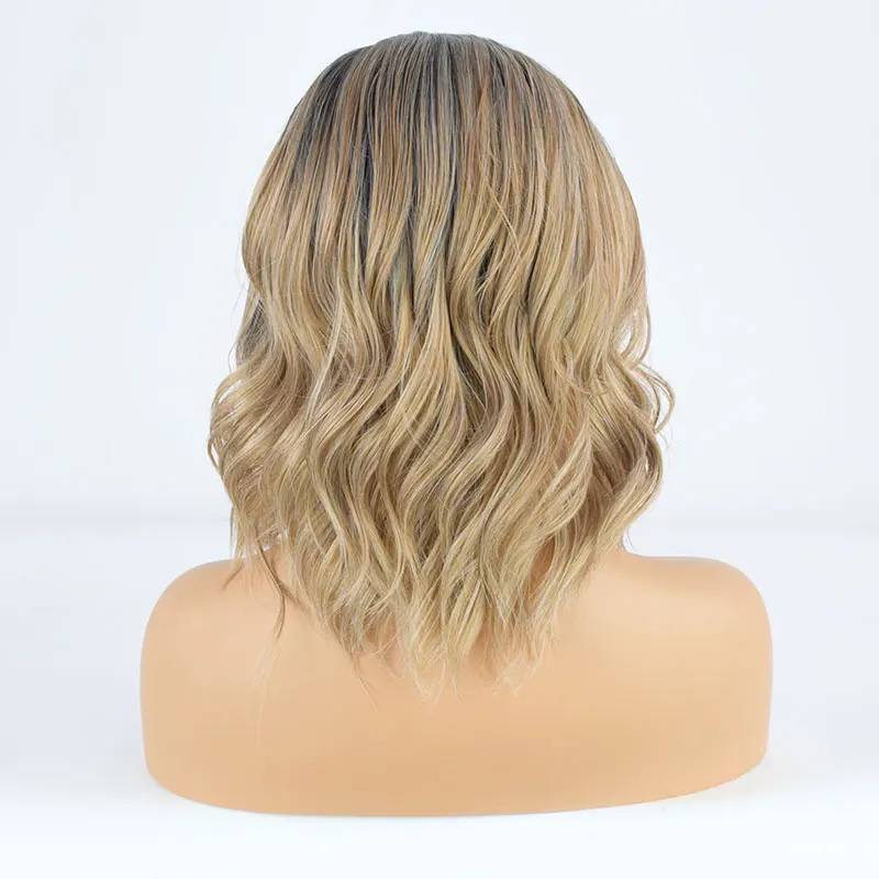 Ombre marrom curto onda solta perucas dianteiras do laço sintético de alta qualidade fibra resistente ao calor cabelo natural linha fina para moda feminina