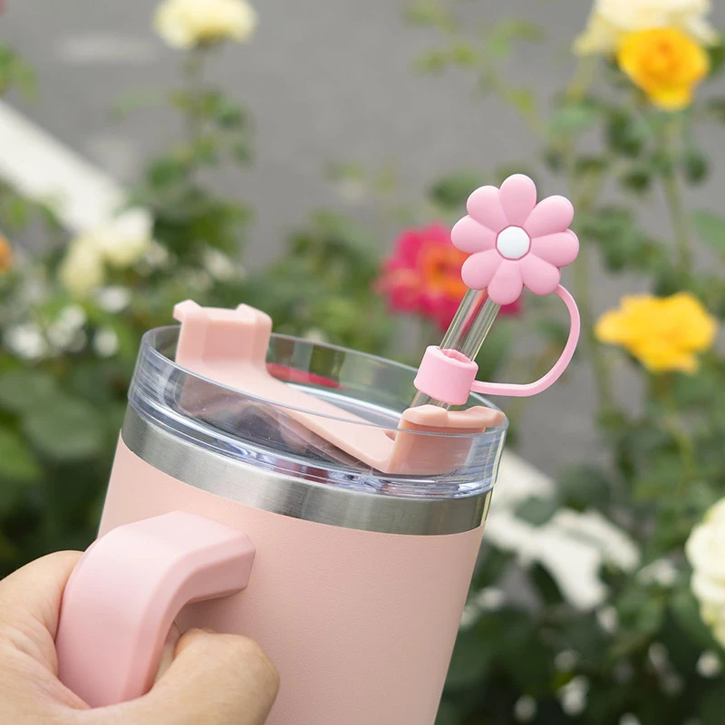 1pc Straw Cover For Cup,cute Straw Topper For 30&40oz Tumbler With Handle,10mm/0.4in Silicone Flower Straw Cover Wholesale