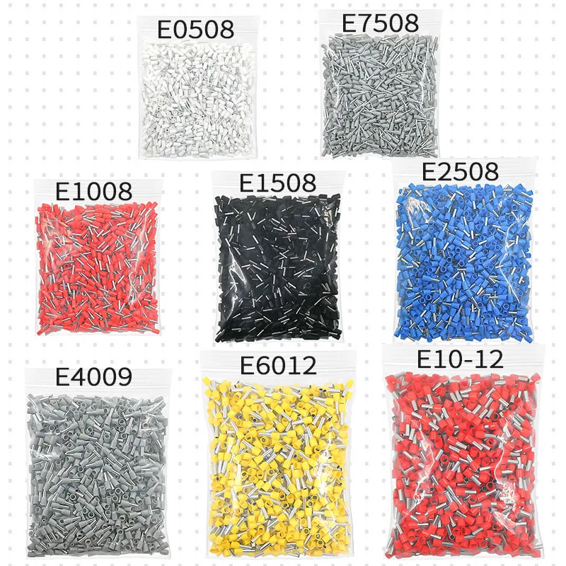 1000PCS Röhren-Crimp-Klemmen Elektrokabel Aderendhülsen Steckverbinder E0508 E7508 E1008 E1508 E2508 E4009 E6012 Ringhülse