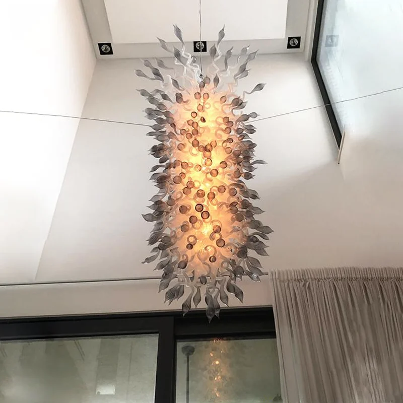 Hand Blown Glass Chandelier White Mix Grey Pendant Lamps High Ceiling Art Decoration Staircase Lighting 60 or 80 Inches