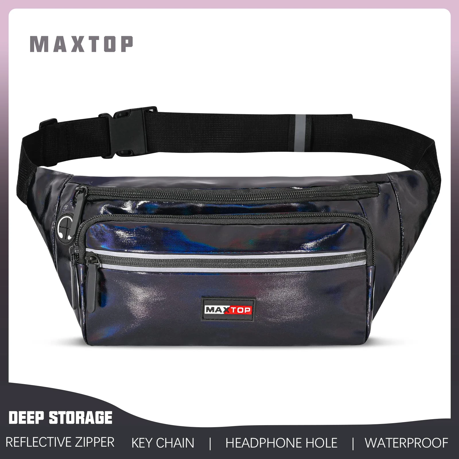 MAXTOP Fanny Pack for Men Women Waist Pack Bag with Headphone Jack and 3-Zipper Pockets Adjustable Straps,sac banane pour femmes