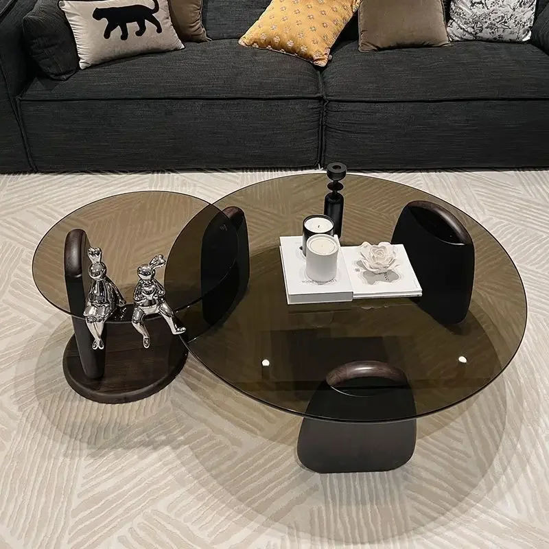 Round Coffee Table Living Room Furniture Small Household Light Luxury Modern Tea Tables Simple Creative Tempered Glass Mesas