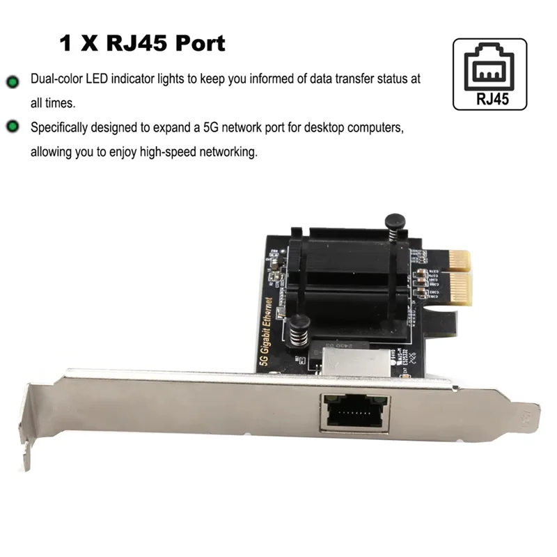 

Suitable 5G Pcie To RJ45 Network Card RTL8126 Chip Gigabit Ethernet PCI Express Network Card 10/100/2500/5000Mbps For Desktop