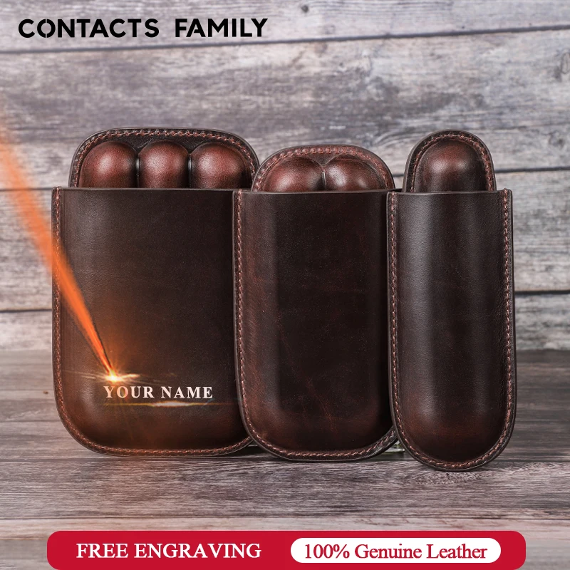 CONTACT\'S FAMILY-estuche de cuero para puros, juegos de cigarros múltiples, caja de almacenamiento portátil, Humidor, regalo de viaje para hombre,