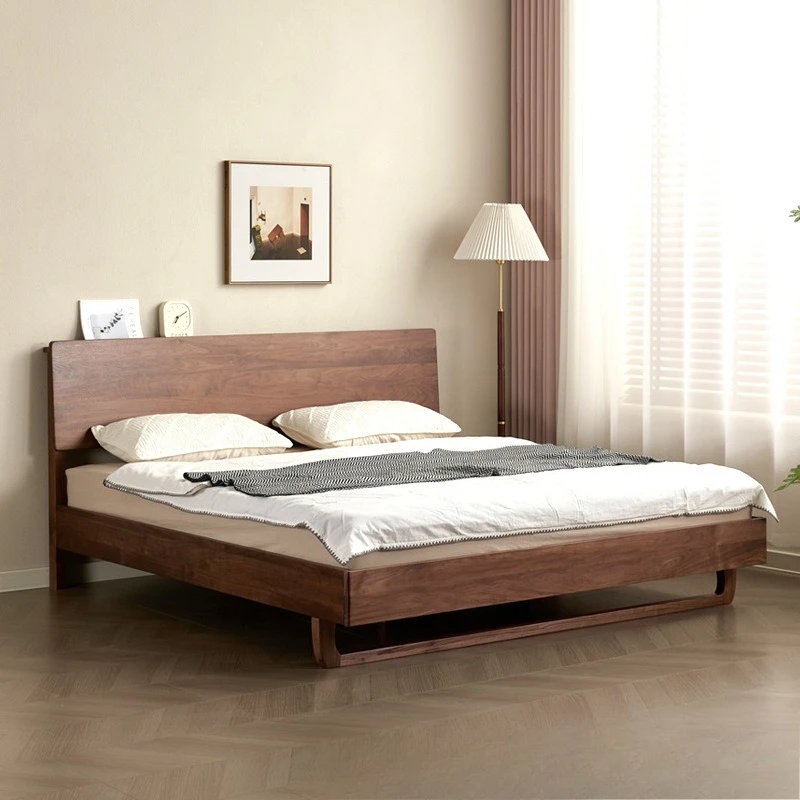 

North American black walnut wood simple double 1.8 meters master bedroom wedding high backrest log pure