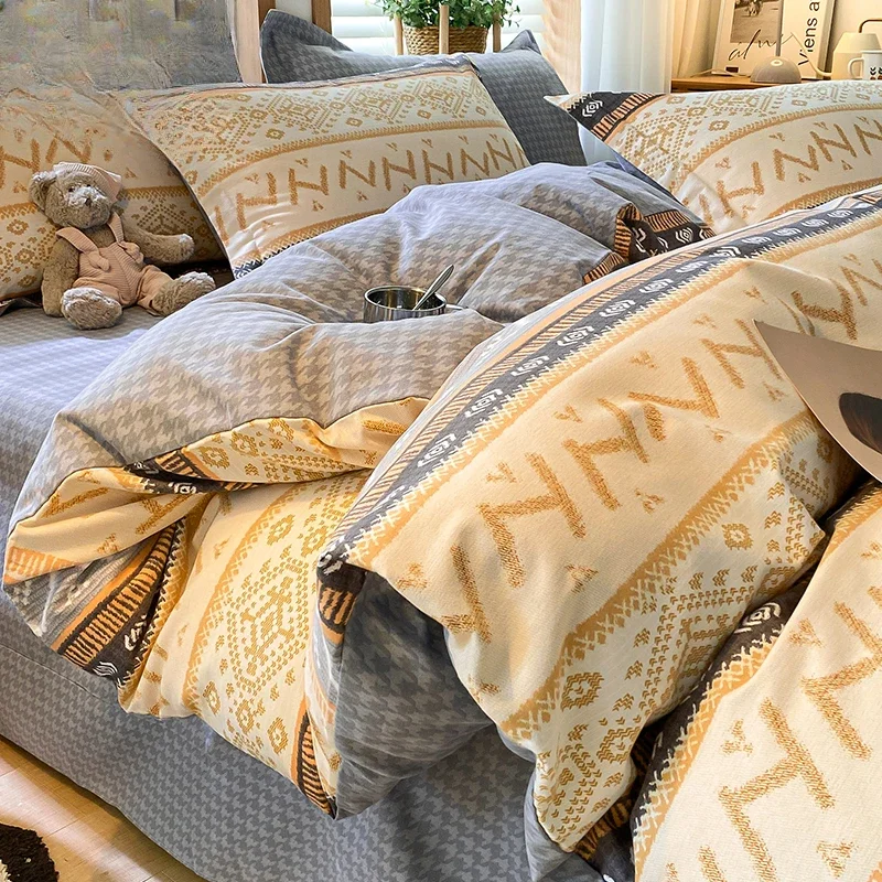 

Nordic wind polished pure cotton four-piece set three-piece set winter bedding