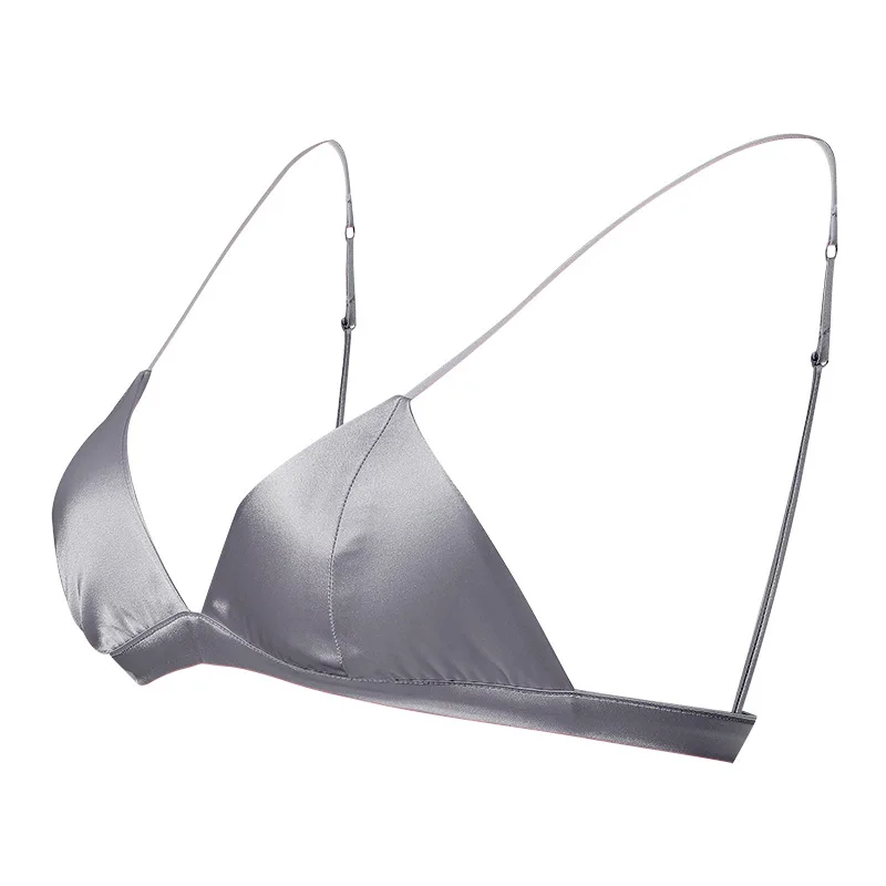 Reggiseno di seta donna intimo di seta francese donna confortevole senza tracce di seta di gelso senza anello in acciaio reggiseno a coppa a triangolo Lenceria Para Damas