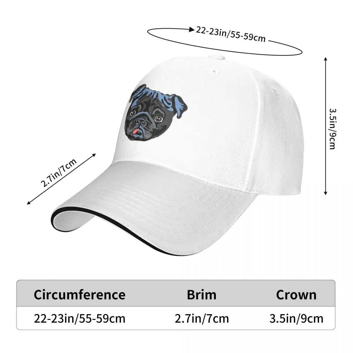 Black Pug (2) Cap Fashion Casual Baseball Caps Adjustable Hat Hip Hop Summer Unisex Baseball Hats Customizable Polychromatic