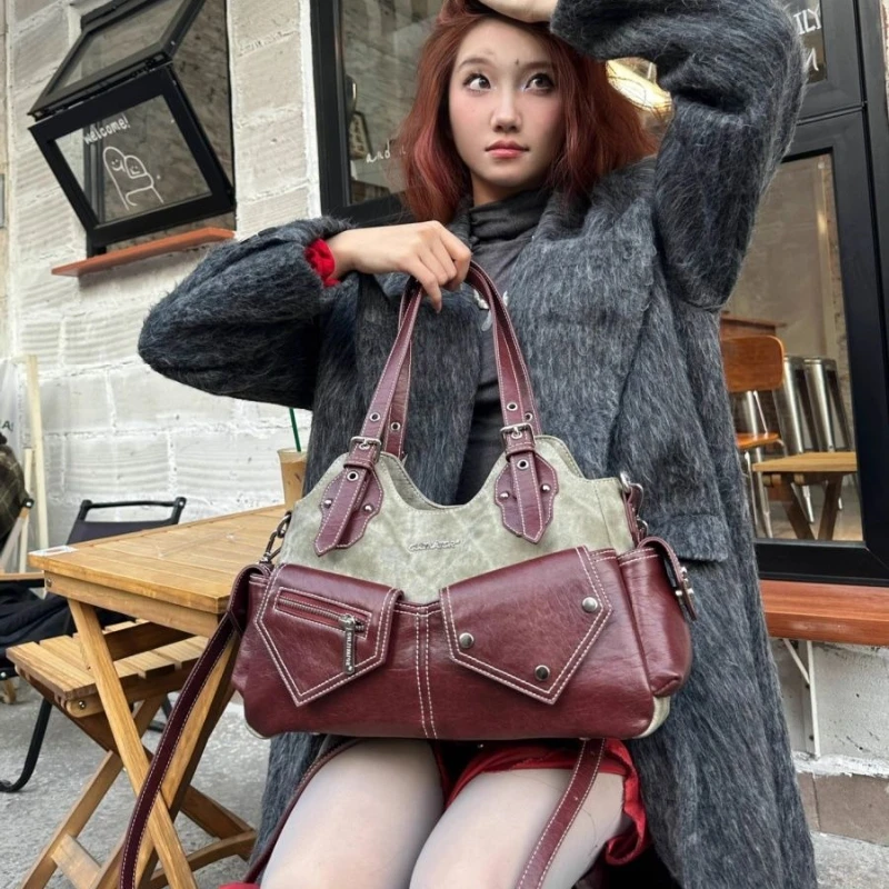 

New Original Niche Design Retro Color-blocking Denim Patchwork Single-shoulder Underarm Hand-held Crossbody Bag Girls Package