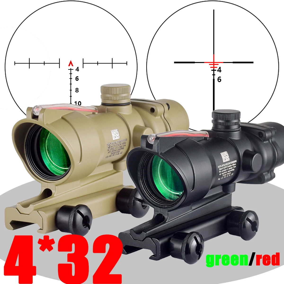 4X32 Faseroptik-Visier Rot-Grün-Punktvisier ACO Echtes Faseroptik-Beleuchtetes Visier für 20mm Schiene Vergrößerung 100% Stoßfest