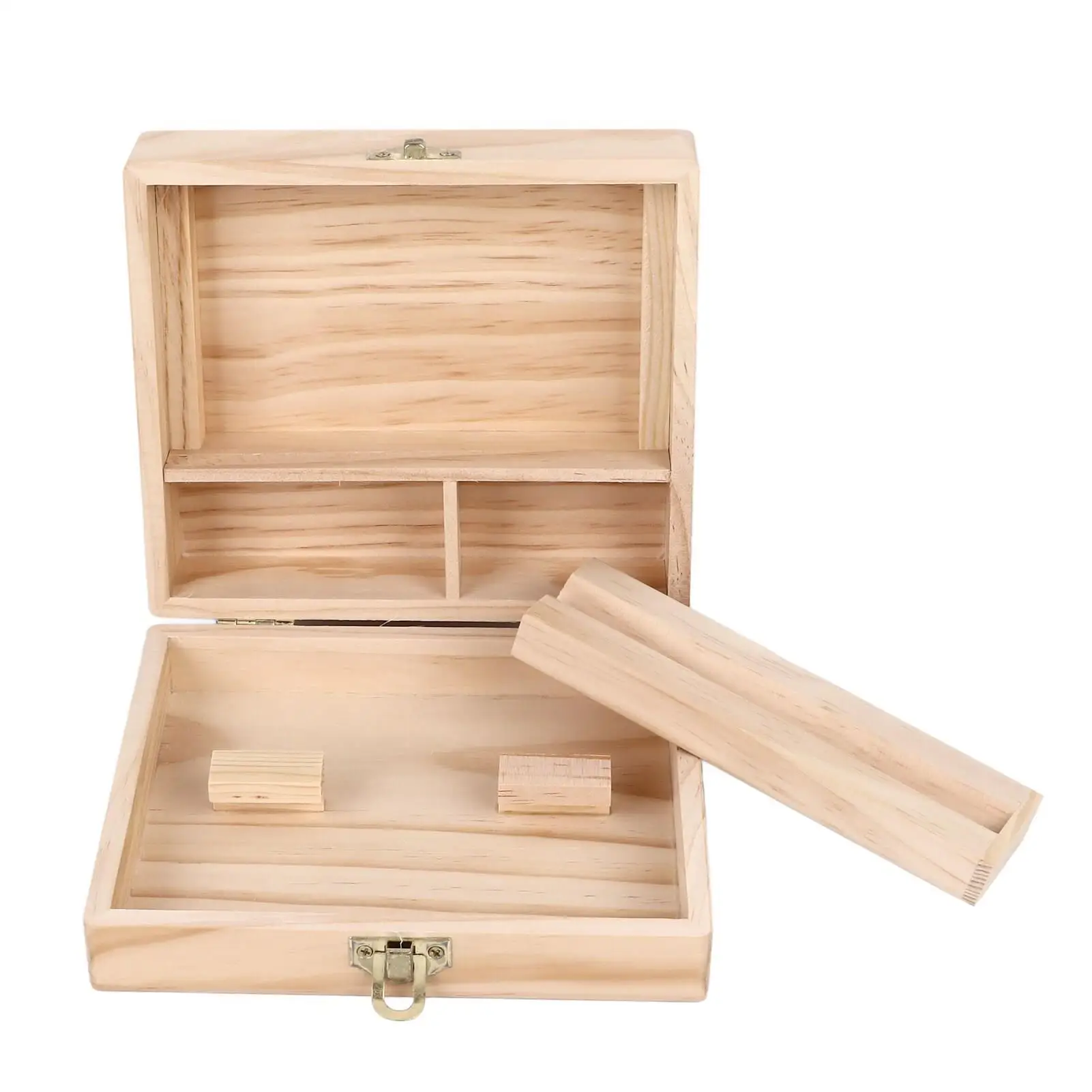 Wooden Stash Box with Rolling Tray - 4 Compartment Storage for Cigarettes, for herbs & Jewelry - Eco-Friendly Smoking