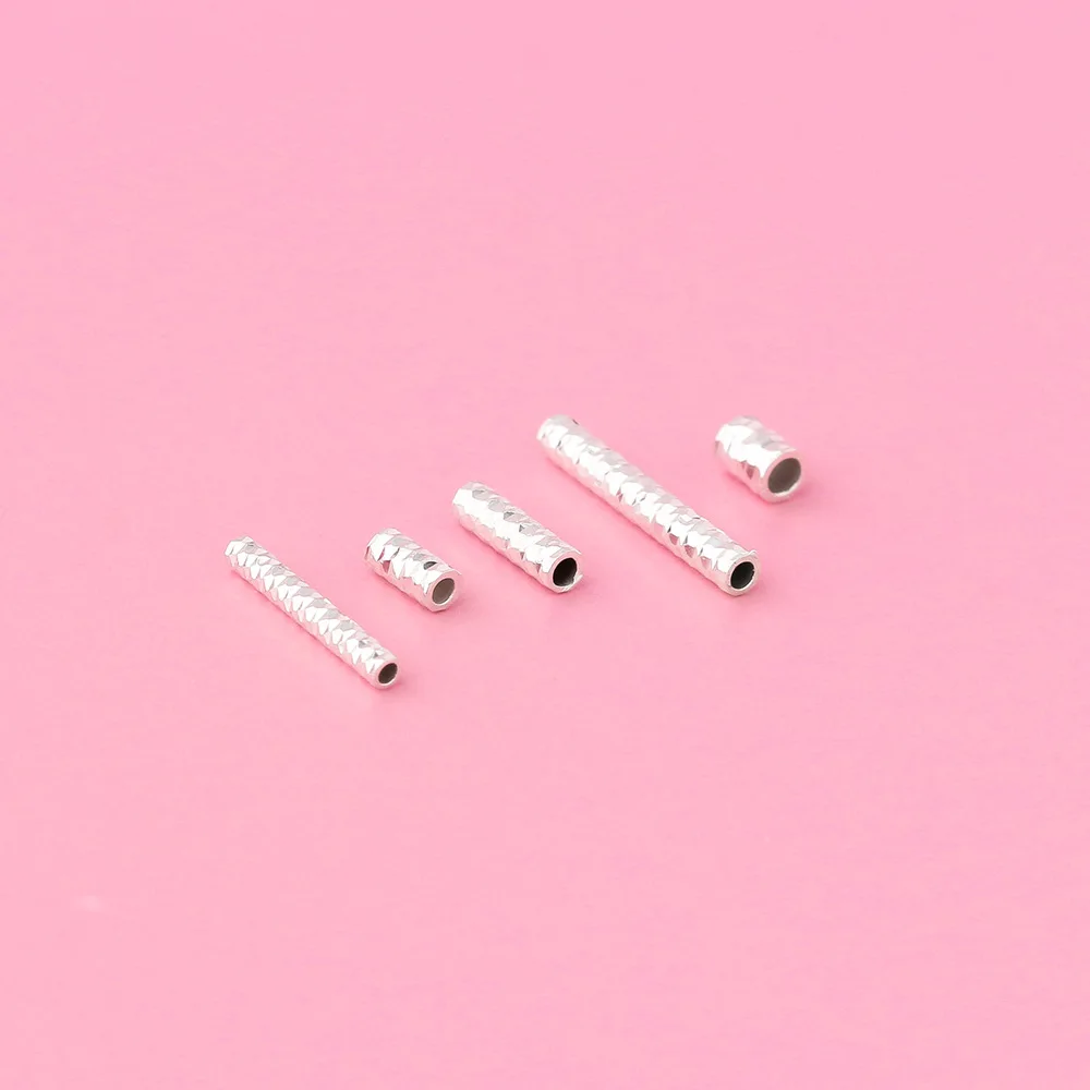 Tubo floreale smerigliato con struttura in cristallo di ghiaccio Perlina cava dritta in argento sterling S925 per la creazione di gioielli con perle