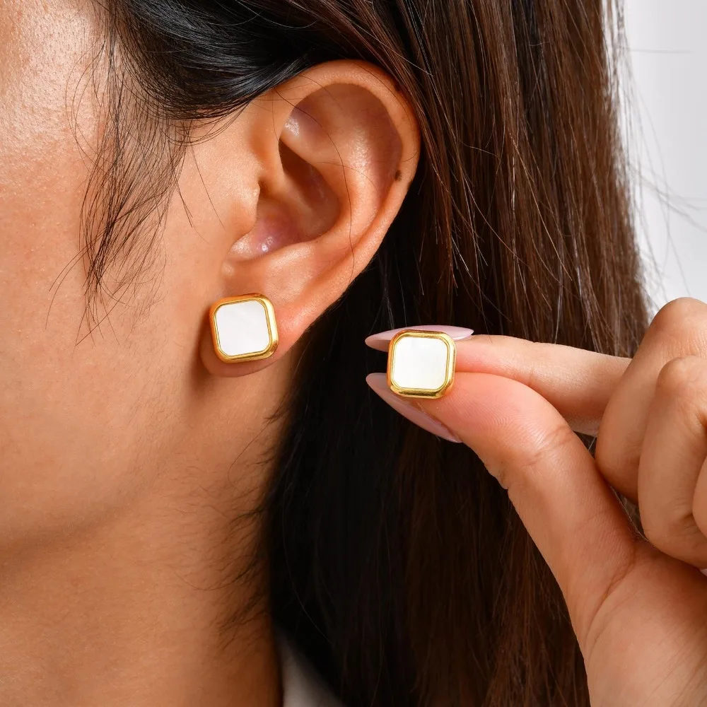 Tigrade العصرية الملكيت شل ساحة وأقراط للنساء الذهب اللون الفولاذ المقاوم للصدأ القرط الذكرى هدايا مجوهرات الحفلات #3