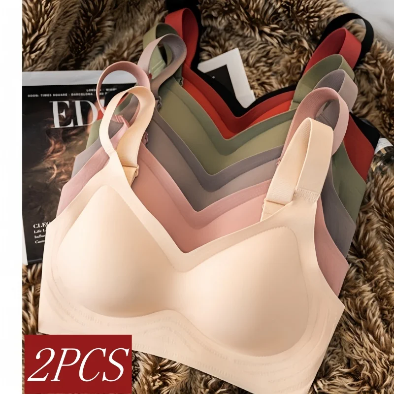 2Pcs/Set Wide Shoulder Straps Bras For Women Seamless Underwear Padded Bra Top Sexy Lingerie Female Intimates M-3XL