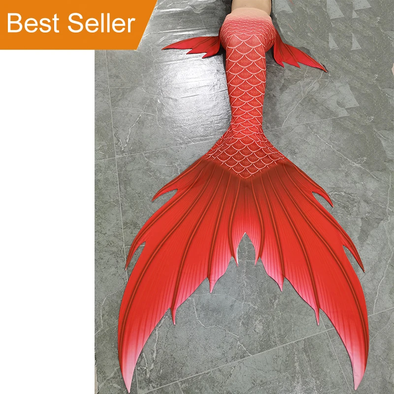 Professional Red Custom Plus Size Mermaid Tail Woman Skin Swimming Dress For Cosplay Photo Shooting Beauty with Bikini Bra top