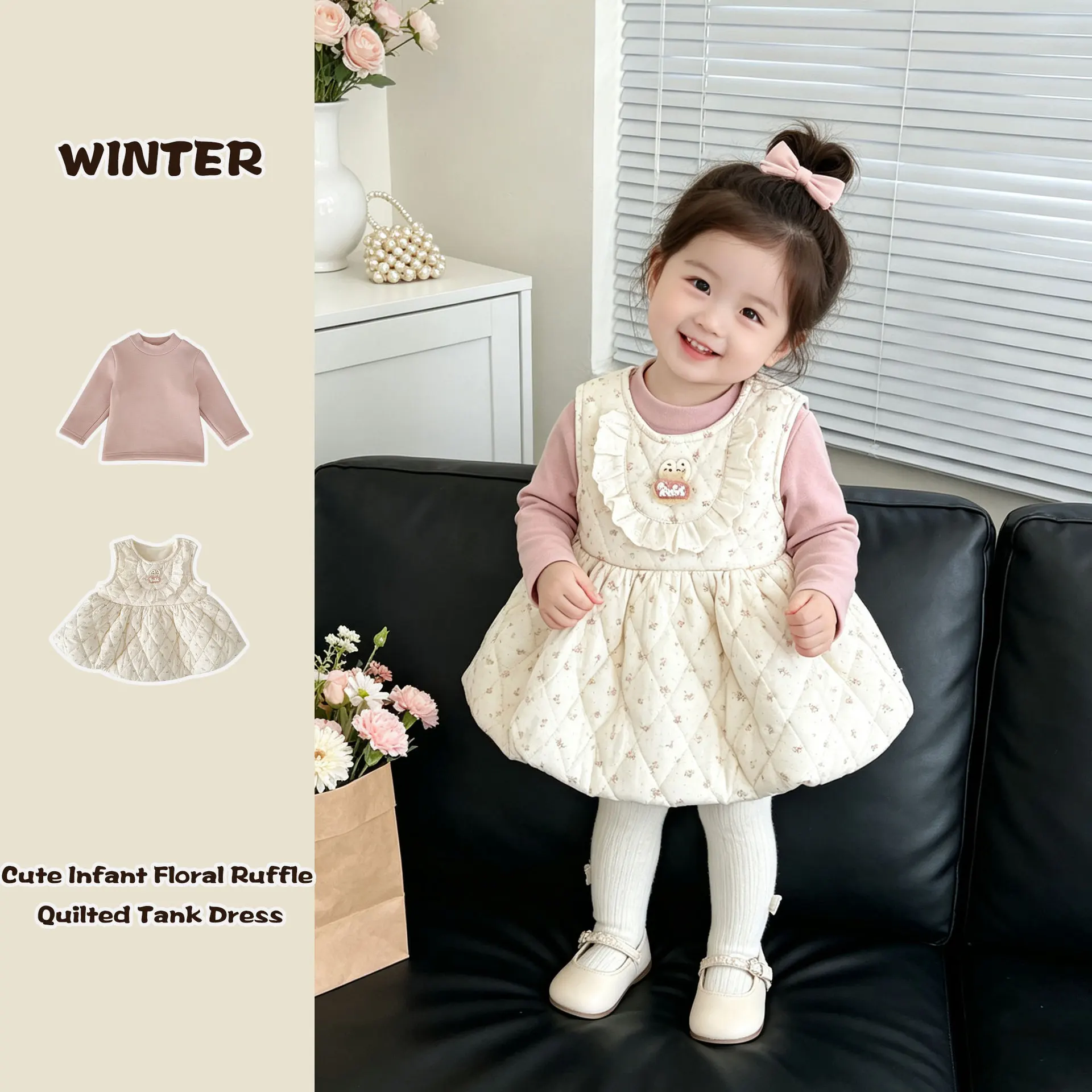 2026 New Winter Girls Floral Thick Fleece-Lined Jumper Dress | Princess Party Gown | Cute 1st Birthday Outfit
