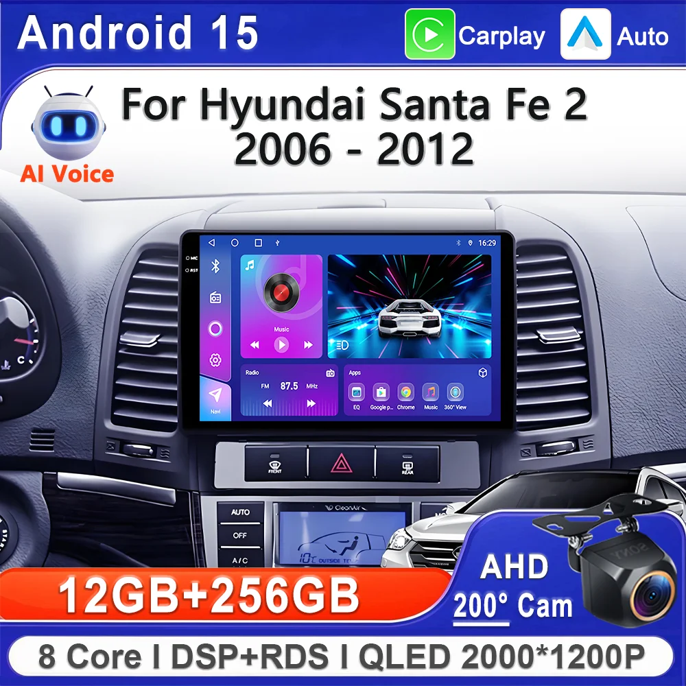 

Android 15 2K Incell Screen Multimedia For Hyundai Santa Fe 2 2006 - 2012 Stereo Head Unit GPS Navigation High-performance wifi