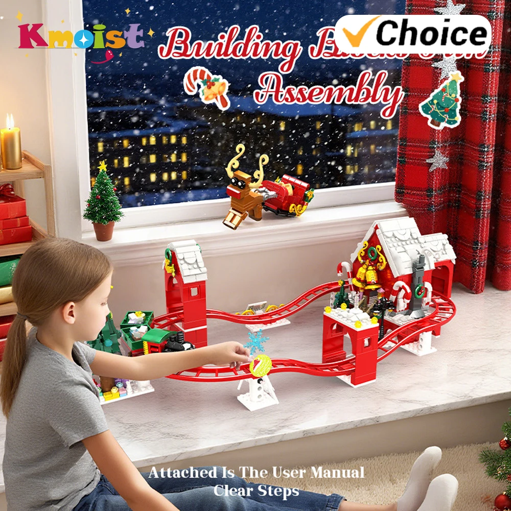 

Кирпичи, рождественские американские горки, строительные блоки, набор игрушек с поездом лося, домик на дереве, игрушки для мальчиков и девочек, детские рождественские подарки