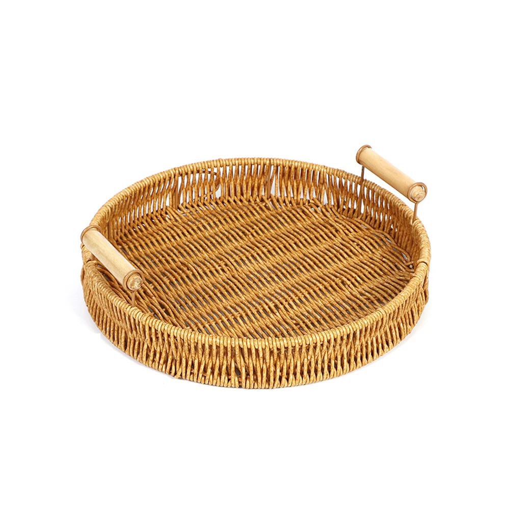 Festive Dining 22.5*22.5*4cm Circle small Storage Basket Wicker Tray Multi Functional Natural Charm PP Rattan Versatile Storage