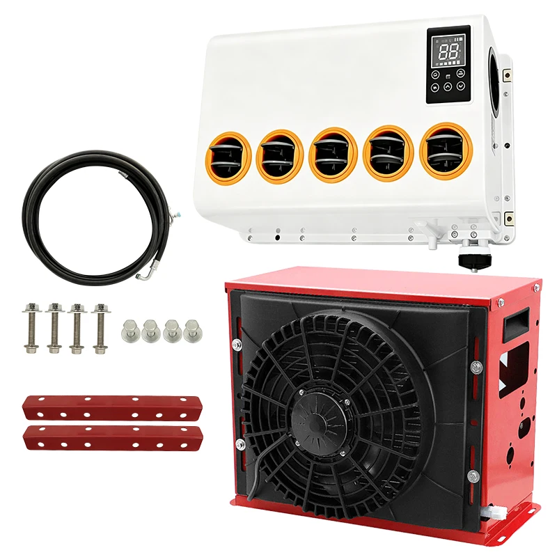 Universal Auto AC Evaporator Assembly Unit 24V 12V Air Conditioner Heater for Classic Cars Trucks Vans Red Rod