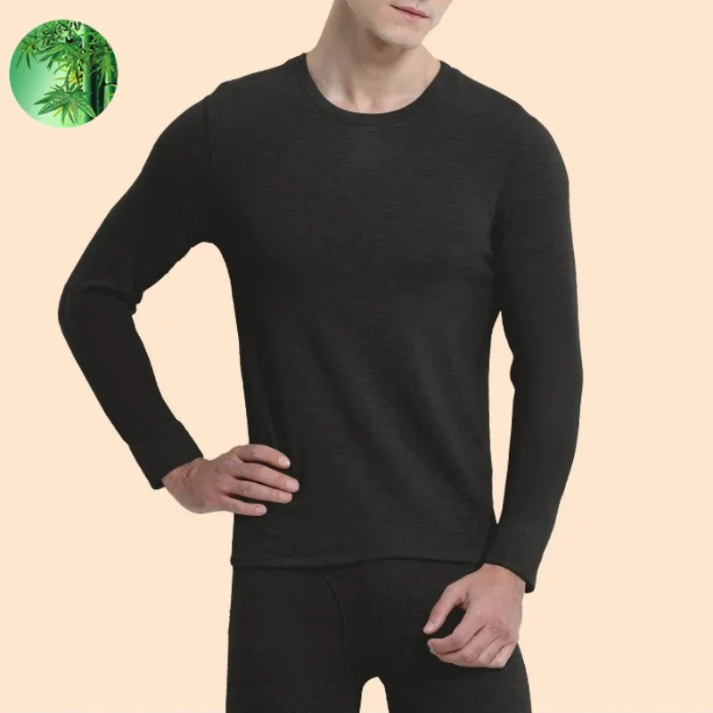 Bamboo Fiber Man Winter Thermal Underwear Set Face Sanding Double Warmth Slim Body Mulberry Silk Wool High Tech Clothing Pajamas