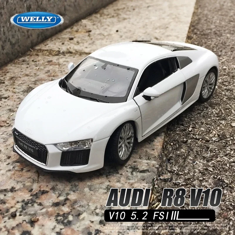 WELLY 1:24 Audi R8 V10 Alloy Sports Car Model Diecasts Metal Racing Car Vehicles Model Simulation Collection Childrens Toys Gift