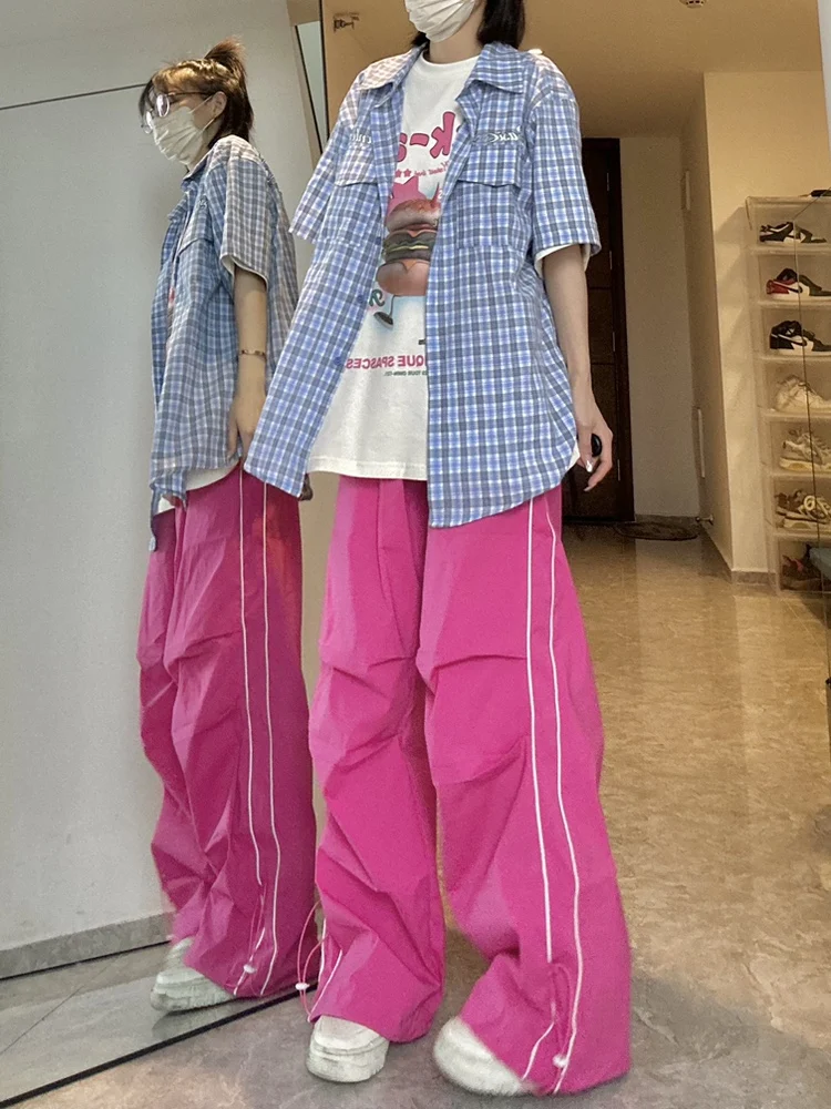 Hip Hop Y2K Pink Track Pants donna oversize Streetwear pantaloni sportivi a gamba larga Harajuku Quick Dry pantaloni sportivi vestiti