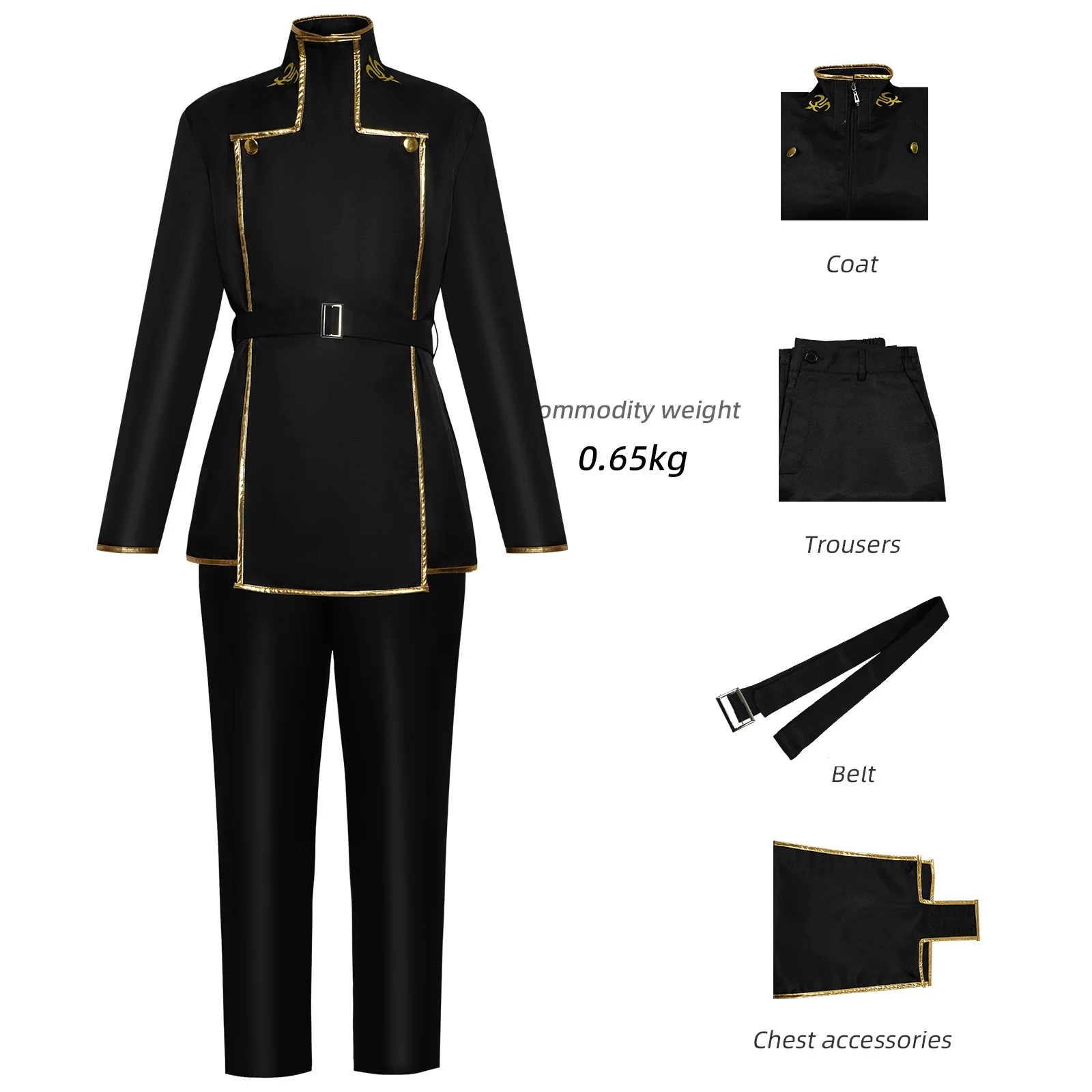 Lelouch Lamperouge Anime Cosplay Traje, Uniforme Preto, Homem Roupas Halloween