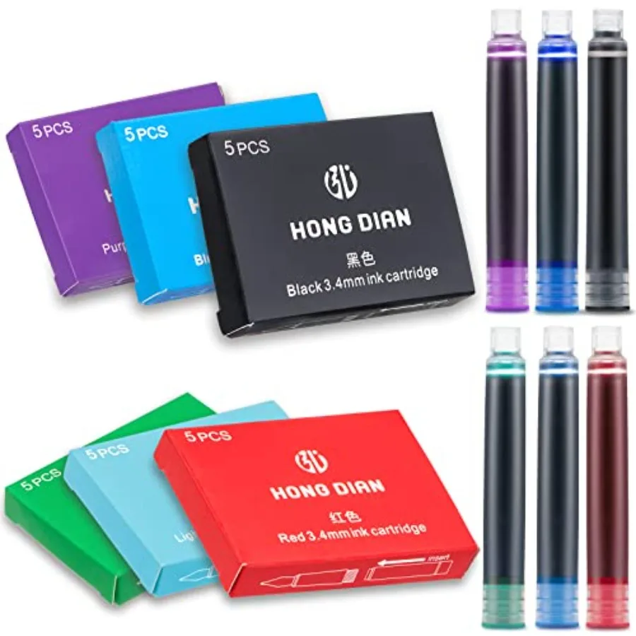 

30 PCS Fountain Pen Ink Cartridges 6 Colors Set,,,,,, 3.4mm Bore Diameter