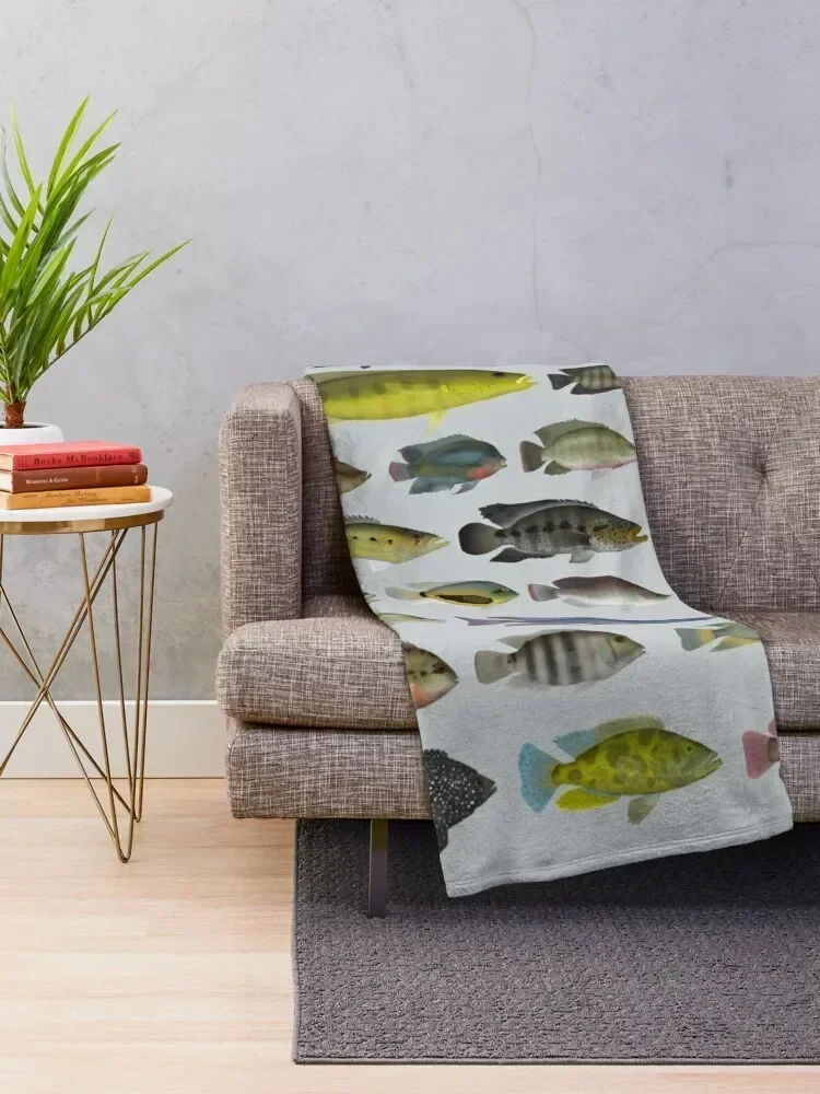 Cichlid Group Throw Blanket Furry Cute Plaid Cute decorative Blankets