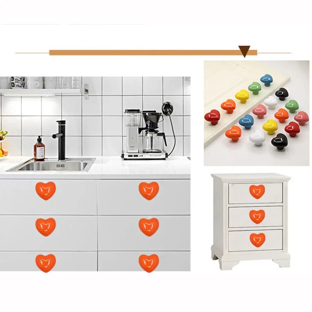 Single Hole Heart Shaped Door Handles Heart-shaped Colored Ceramic Cabinet Knob No- punching Ceramic Door Pull Handles Dresser