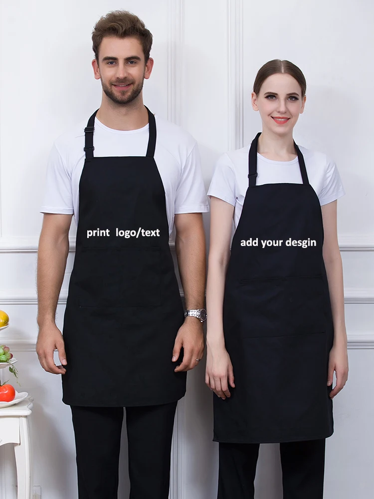 Classic Solid Color Chef Apron for Kitchen Customizable Logo or Text Cook Baker Barista Dessert Technician Men Women Bibs Skirt