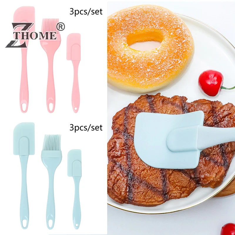 3Pcs Non-Stick Silicone Cream Scraper Bread Cake Butter Spatula Mixer Oil Brush With PP Handle Cake Spatula Kitchen Baking Tool