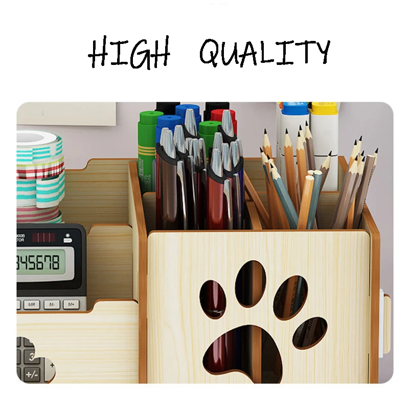 Pencil Organizer Multi-Function Wooden Desktop Pen Holder Office School Stationery Storage Stand Case Desk Pen New