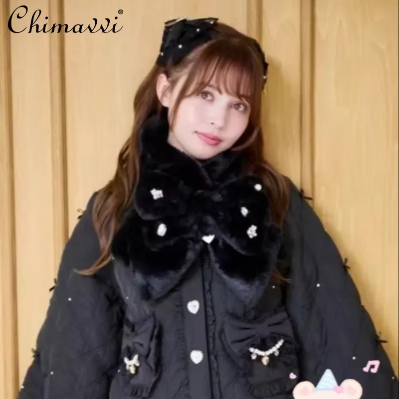 ليز جديد الخريف الشتاء النمط الياباني الإنتاج الضخم لوليتا حجر الراين أفخم Bowknot وشاح دافئ فتاة حلوة مزاجه الرقبة أدفأ #4