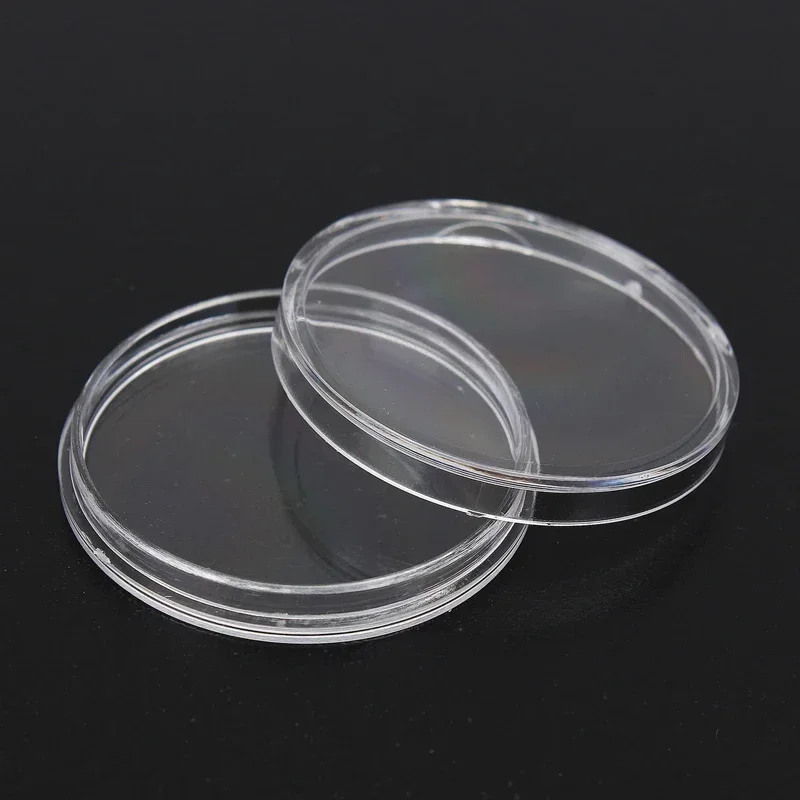 Capsules rondes transparentes en plastique, 100 pièces, 16/18/20/21/23/24/26/28/30/33/38mm, support de collecte de pièces de monnaie, conteneur de stockage