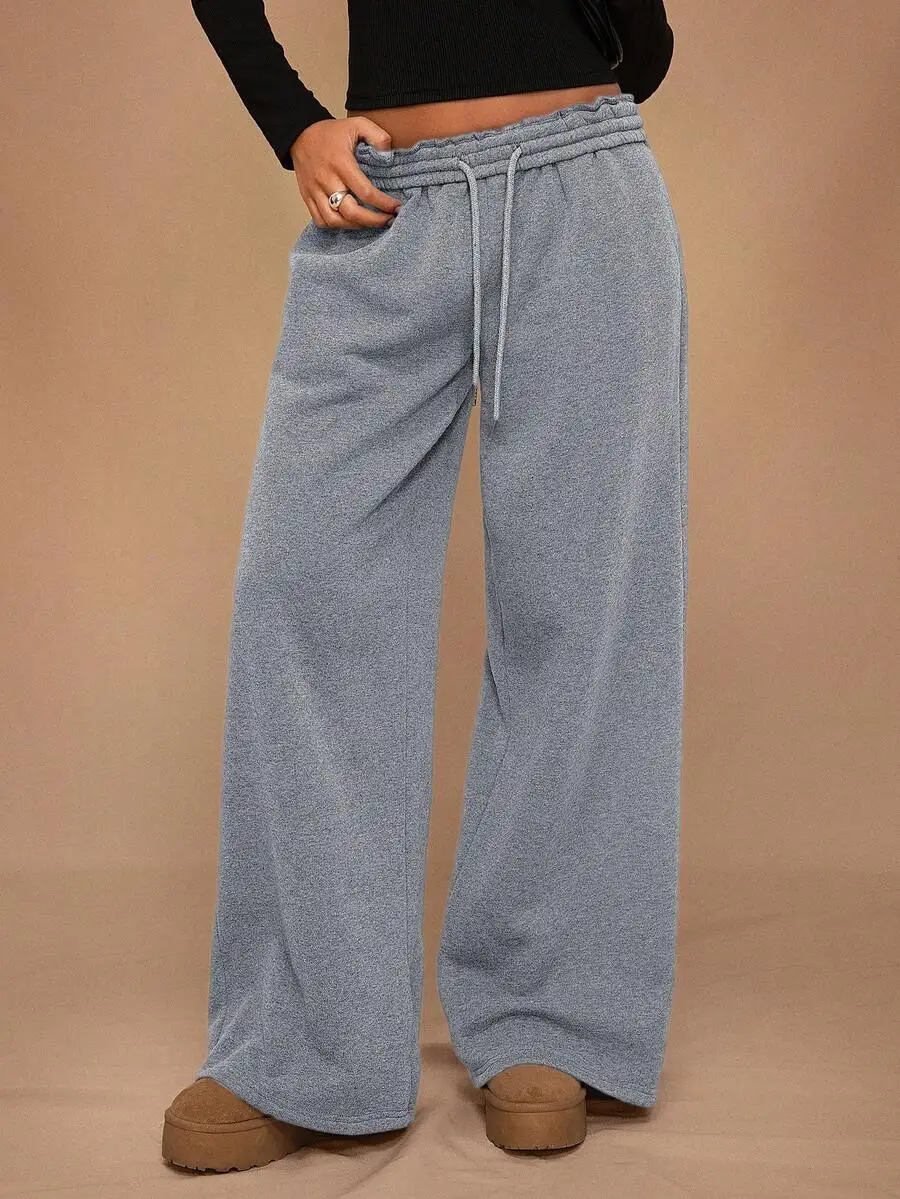 

Casual Loose Fit Elastic Waist Wide Leg Sweatpants Thermal Lined