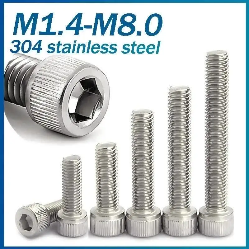 5pcs-50pcs M1.4 M1.6 M2 M3 M4 M5 M6 304 A2-70 Stainless Steel DIN912 Hexagon Hex Socket Cap Allen Head Bolt Screw Length 3-50mm