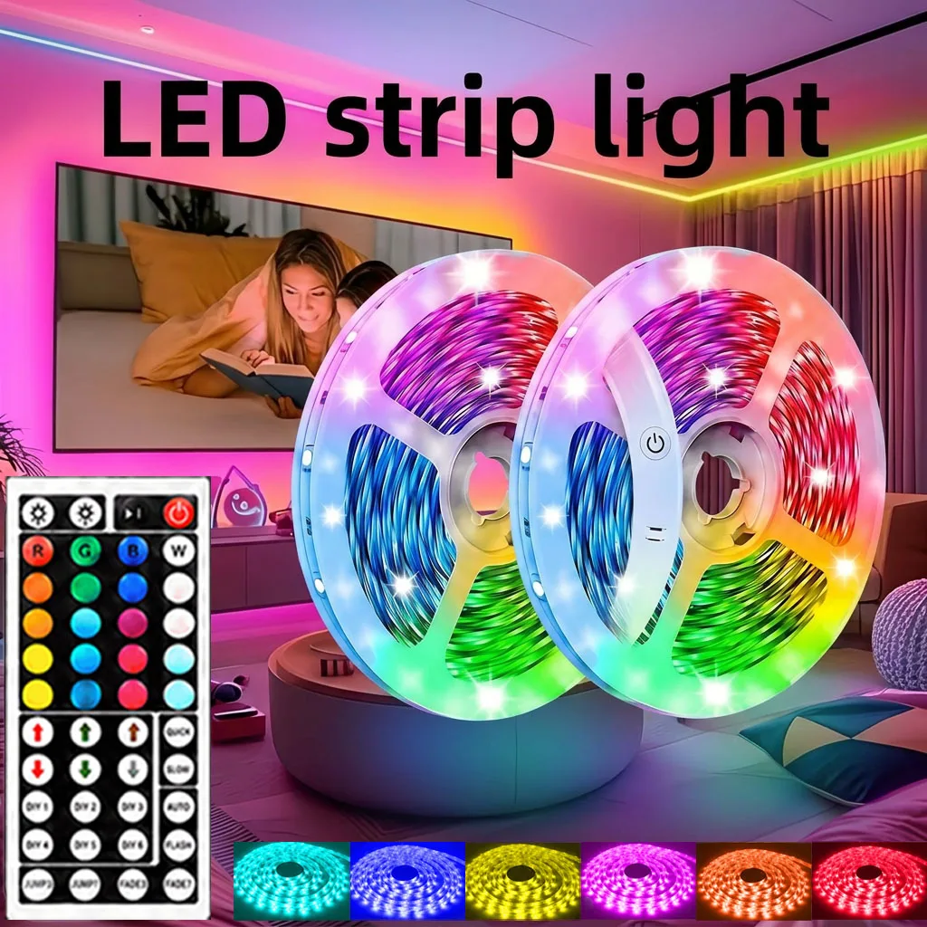 LED-Lichtstreifen mit EU-Stecker für Schlafzimmer, intelligente LED-Lichtstreifen mit Bluetooth-App-Steuerung und 44-Tasten-IR-Fernbedienung, RGB-LED-Lichtstreifen, farbwechselnde Lichtstreifen mit