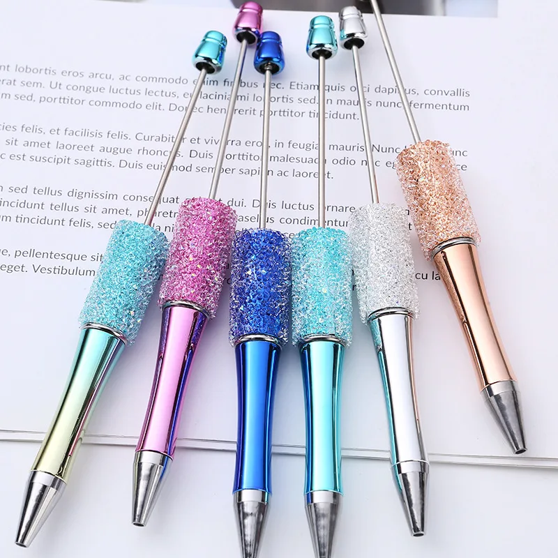 Imagem -03 - Criativo Glitter Diamante Frisado Caneta Faça Você Mesmo Handmade Beadable Bola Canetas Estudante Escola Escritório Presente Atacado 10 Pcs