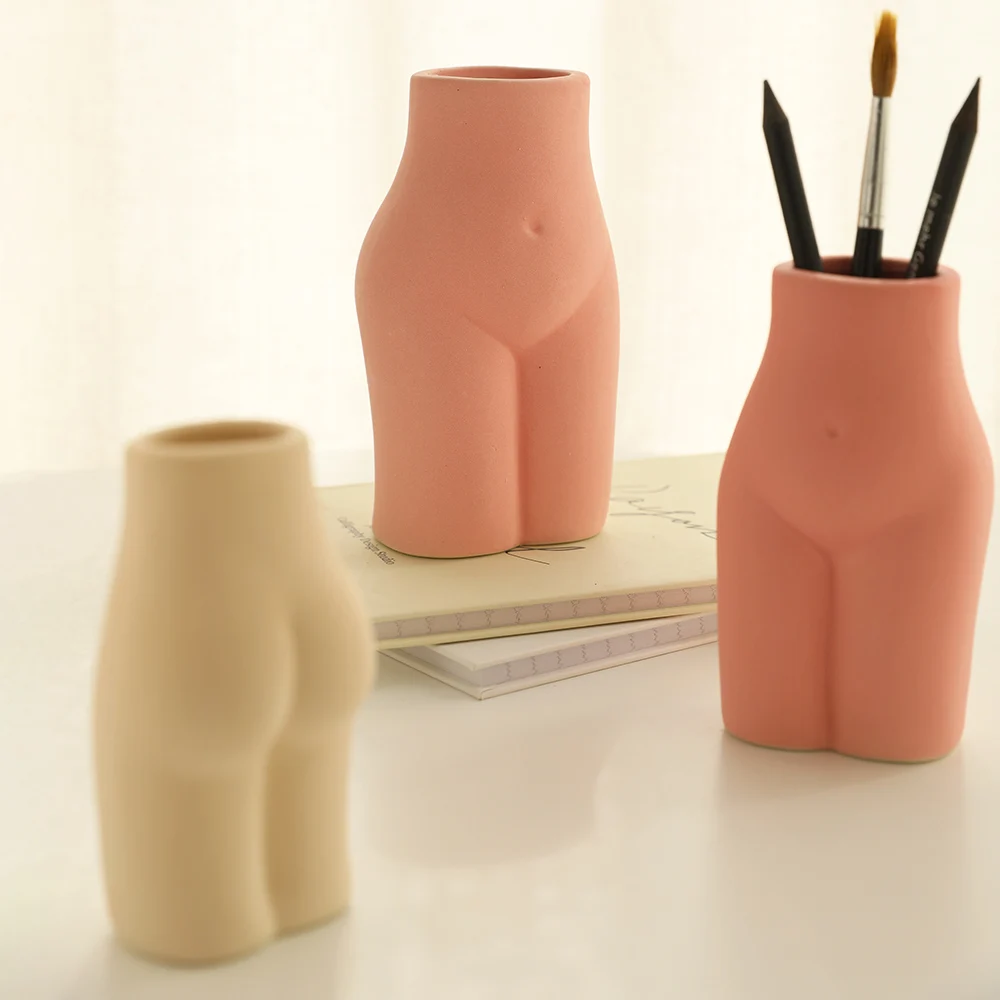 Creative Butt Shape Pen Holder Mold Matte Bust Cement Resin Pen Holder Flower Decoration Silicone Mold