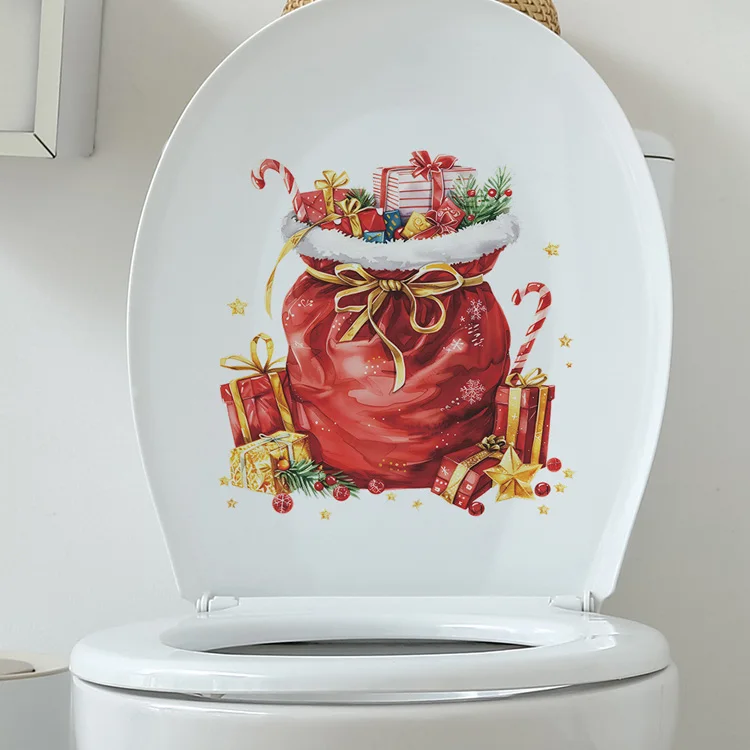 Weihnachtsgeschenktüten-Wandaufkleber Neujahr Badezimmer Toiletten-Dekoration Wandbild Festliche Raumdekoration Selbstklebende Aufkleber – Detail 6