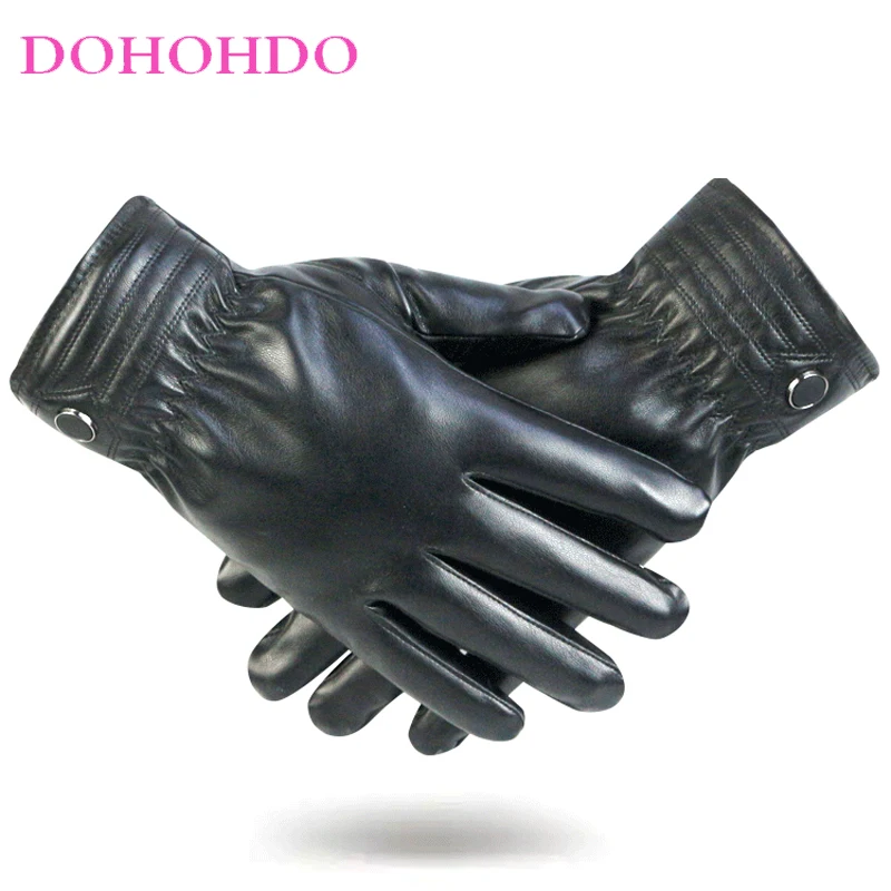 

Fashion Winter Plus Velvet Wind-proof Waterproof Black Gloves Men's Leather Gloves Warm Touch Screen Driving Motorcycle Gloves
