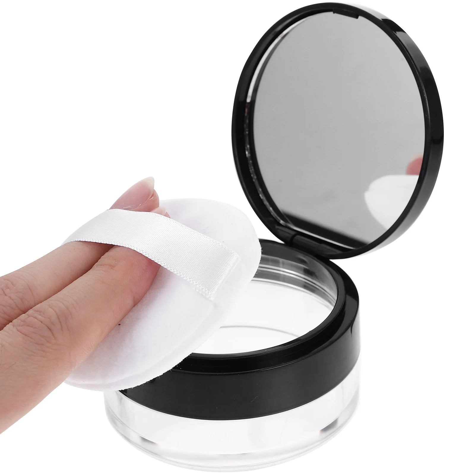 

Powder Puff Case Double Compartment Mirror Design Spill Resistant Organizer for Outdoor Daily Use Black