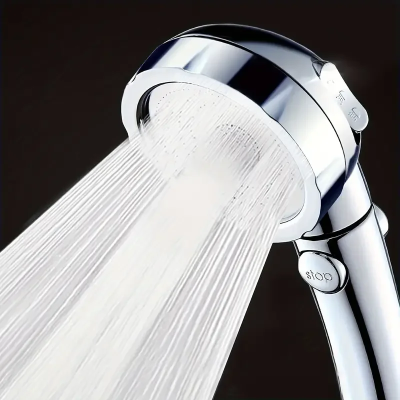 Diamond Silver 3 Modes Booster Shower Head Home Handheld One-Button Water-Stop Bathroom Bath Set Shower Head