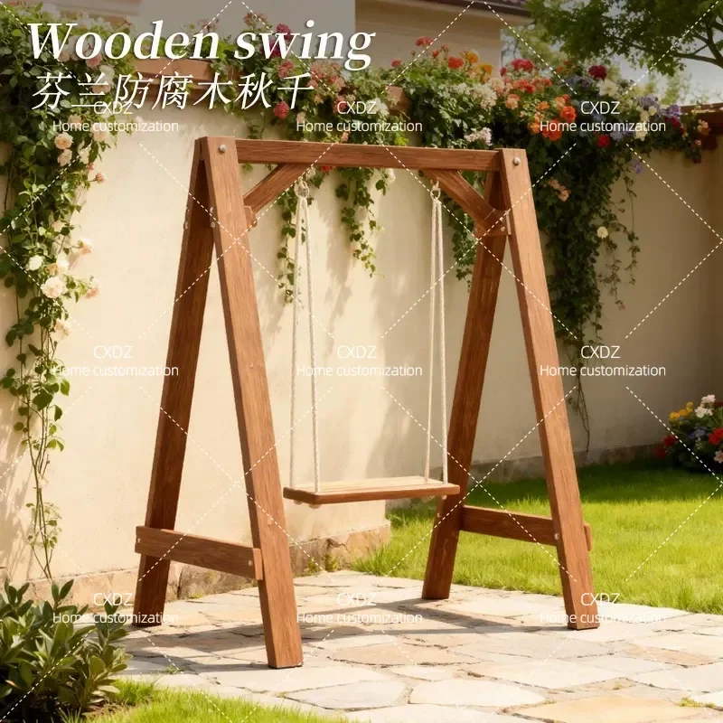 Solid Wood Swing Chair Indoor Outdoor Balcony Hanging Seat Garden Terrace Courtyard Preservative Wood Single Person Hammock
